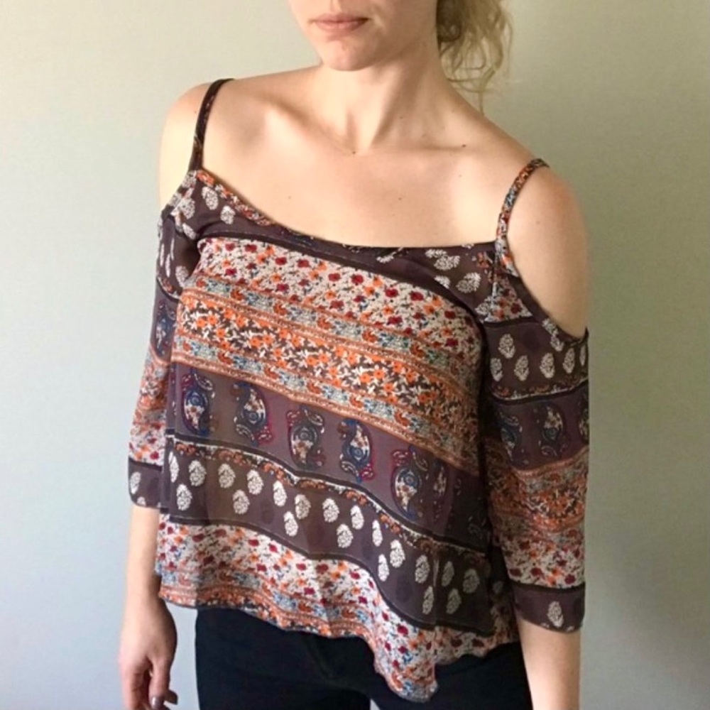 Nabee Cold Shoulder Paisley Print Blouse Chiffon Size Large